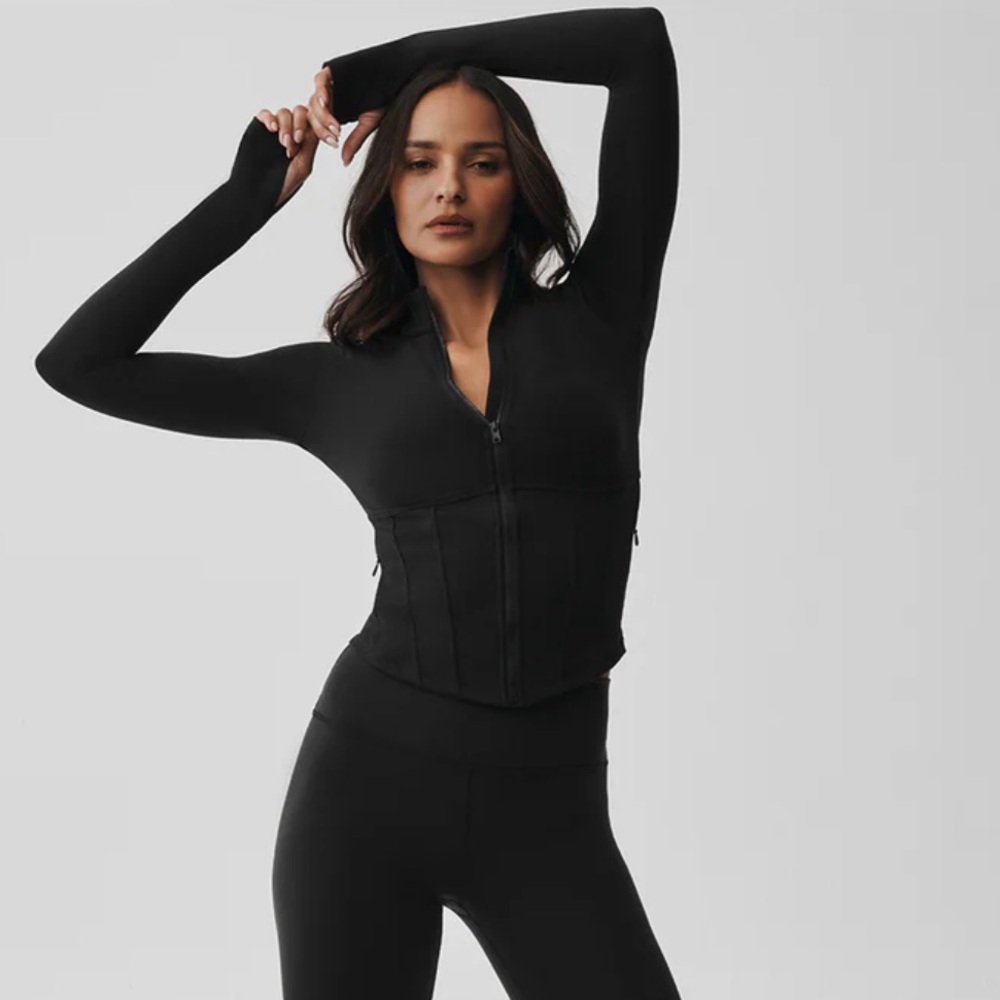 Alo Airbrush Corset Full Zip Jacket - Black - XS
